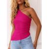 image:imagePRETTYGARDEN Womens 2026 Summer Y2K Tops Sleeveless One Shoulder Slim Fit Shirts Ruched Knit Asymmetrical Top BlouseRose Red