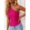 image:imagePRETTYGARDEN Womens 2026 Summer Y2K Tops Sleeveless One Shoulder Slim Fit Shirts Ruched Knit Asymmetrical Top BlouseRose Red