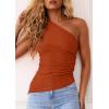 image:imagePRETTYGARDEN Womens 2026 Summer Y2K Tops Sleeveless One Shoulder Slim Fit Shirts Ruched Knit Asymmetrical Top BlouseRust Red