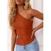 image:imagePRETTYGARDEN Womens 2026 Summer Y2K Tops Sleeveless One Shoulder Slim Fit Shirts Ruched Knit Asymmetrical Top BlouseRust Red