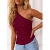 image:imagePRETTYGARDEN Womens 2026 Summer Y2K Tops Sleeveless One Shoulder Slim Fit Shirts Ruched Knit Asymmetrical Top BlouseWine Red
