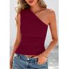 image:imagePRETTYGARDEN Womens 2026 Summer Y2K Tops Sleeveless One Shoulder Slim Fit Shirts Ruched Knit Asymmetrical Top BlouseWine Red