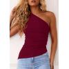 image:imagePRETTYGARDEN Womens 2026 Summer Y2K Tops Sleeveless One Shoulder Slim Fit Shirts Ruched Knit Asymmetrical Top BlouseWine Red