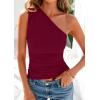 image:imagePRETTYGARDEN Womens 2026 Summer Y2K Tops Sleeveless One Shoulder Slim Fit Shirts Ruched Knit Asymmetrical Top BlouseWine Red