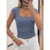 image:imagePRETTYGARDEN Womens Cap Sleeve T Shirts 2026 Square Neck Basic Tees Slim Fit Ribbed Knit Spring Going Out Tops Summer ClothesBlue Grey
