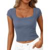 image:imagePRETTYGARDEN Womens Cap Sleeve T Shirts 2026 Square Neck Basic Tees Slim Fit Ribbed Knit Spring Going Out Tops Summer ClothesBlue Grey