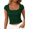 image:imagePRETTYGARDEN Womens Cap Sleeve T Shirts 2026 Square Neck Basic Tees Slim Fit Ribbed Knit Spring Going Out Tops Summer ClothesDark Green
