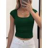 image:imagePRETTYGARDEN Womens Cap Sleeve T Shirts 2026 Square Neck Basic Tees Slim Fit Ribbed Knit Spring Going Out Tops Summer ClothesDark Green