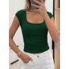 image:imagePRETTYGARDEN Womens Cap Sleeve T Shirts 2026 Square Neck Basic Tees Slim Fit Ribbed Knit Spring Going Out Tops Summer ClothesDark Green