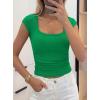 image:imagePRETTYGARDEN Womens Cap Sleeve T Shirts 2026 Square Neck Basic Tees Slim Fit Ribbed Knit Spring Going Out Tops Summer ClothesGreen