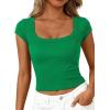 image:imagePRETTYGARDEN Womens Cap Sleeve T Shirts 2026 Square Neck Basic Tees Slim Fit Ribbed Knit Spring Going Out Tops Summer ClothesGreen