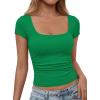 image:imagePRETTYGARDEN Womens Cap Sleeve T Shirts 2026 Square Neck Basic Tees Slim Fit Ribbed Knit Spring Going Out Tops Summer ClothesGreen