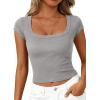 image:imagePRETTYGARDEN Womens Cap Sleeve T Shirts 2026 Square Neck Basic Tees Slim Fit Ribbed Knit Spring Going Out Tops Summer ClothesGrey