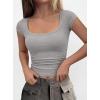image:imagePRETTYGARDEN Womens Cap Sleeve T Shirts 2026 Square Neck Basic Tees Slim Fit Ribbed Knit Spring Going Out Tops Summer ClothesGrey