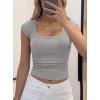 image:imagePRETTYGARDEN Womens Cap Sleeve T Shirts 2026 Square Neck Basic Tees Slim Fit Ribbed Knit Spring Going Out Tops Summer ClothesGrey