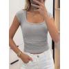image:imagePRETTYGARDEN Womens Cap Sleeve T Shirts 2026 Square Neck Basic Tees Slim Fit Ribbed Knit Spring Going Out Tops Summer ClothesGrey