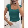 image:imagePRETTYGARDEN Womens Cap Sleeve T Shirts 2026 Square Neck Basic Tees Slim Fit Ribbed Knit Spring Going Out Tops Summer ClothesLake Blue