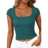 image:imagePRETTYGARDEN Womens Cap Sleeve T Shirts 2026 Square Neck Basic Tees Slim Fit Ribbed Knit Spring Going Out Tops Summer ClothesLake Blue