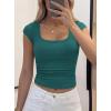 image:imagePRETTYGARDEN Womens Cap Sleeve T Shirts 2026 Square Neck Basic Tees Slim Fit Ribbed Knit Spring Going Out Tops Summer ClothesLake Blue