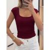 image:imagePRETTYGARDEN Womens Cap Sleeve T Shirts 2026 Square Neck Basic Tees Slim Fit Ribbed Knit Spring Going Out Tops Summer ClothesWine Red
