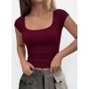 image:imagePRETTYGARDEN Womens Cap Sleeve T Shirts 2026 Square Neck Basic Tees Slim Fit Ribbed Knit Spring Going Out Tops Summer ClothesWine Red