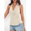 image:imagePRETTYGARDEN Womens Halter Top 2026 Spring Tie Wrap Sleeveless Ruched V Neck Fitted Summer Tops Backless Fashion Y2k ClothesBeige
