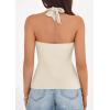 image:imagePRETTYGARDEN Womens Halter Top 2026 Spring Tie Wrap Sleeveless Ruched V Neck Fitted Summer Tops Backless Fashion Y2k ClothesBeige
