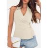 image:imagePRETTYGARDEN Womens Halter Top 2026 Spring Tie Wrap Sleeveless Ruched V Neck Fitted Summer Tops Backless Fashion Y2k ClothesBeige