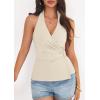 image:imagePRETTYGARDEN Womens Halter Top 2026 Spring Tie Wrap Sleeveless Ruched V Neck Fitted Summer Tops Backless Fashion Y2k ClothesBeige