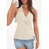 image:imagePRETTYGARDEN Womens Halter Top 2026 Spring Tie Wrap Sleeveless Ruched V Neck Fitted Summer Tops Backless Fashion Y2k ClothesBeige