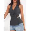 image:imagePRETTYGARDEN Womens Halter Top 2026 Spring Tie Wrap Sleeveless Ruched V Neck Fitted Summer Tops Backless Fashion Y2k ClothesGrey