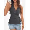 image:imagePRETTYGARDEN Womens Halter Top 2026 Spring Tie Wrap Sleeveless Ruched V Neck Fitted Summer Tops Backless Fashion Y2k ClothesGrey