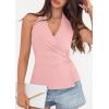 image:imagePRETTYGARDEN Womens Halter Top 2026 Spring Tie Wrap Sleeveless Ruched V Neck Fitted Summer Tops Backless Fashion Y2k ClothesPink