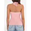 image:imagePRETTYGARDEN Womens Halter Top 2026 Spring Tie Wrap Sleeveless Ruched V Neck Fitted Summer Tops Backless Fashion Y2k ClothesPink