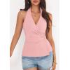 image:imagePRETTYGARDEN Womens Halter Top 2026 Spring Tie Wrap Sleeveless Ruched V Neck Fitted Summer Tops Backless Fashion Y2k ClothesPink
