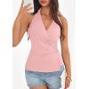 image:imagePRETTYGARDEN Womens Halter Top 2026 Spring Tie Wrap Sleeveless Ruched V Neck Fitted Summer Tops Backless Fashion Y2k ClothesPink