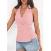 image:imagePRETTYGARDEN Womens Halter Top 2026 Spring Tie Wrap Sleeveless Ruched V Neck Fitted Summer Tops Backless Fashion Y2k ClothesPink
