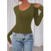 image:imagePRETTYGARDEN Womens Long Sleeve T Shirts 2026 Fall Trendy Deep V Neck Slim Fit Basic Crop Tops Casual Going Out TopArmy Green
