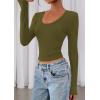 image:imagePRETTYGARDEN Womens Long Sleeve T Shirts 2026 Fall Trendy Deep V Neck Slim Fit Basic Crop Tops Casual Going Out TopArmy Green