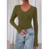 image:imagePRETTYGARDEN Womens Long Sleeve T Shirts 2026 Fall Trendy Deep V Neck Slim Fit Basic Crop Tops Casual Going Out TopArmy Green