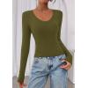 image:imagePRETTYGARDEN Womens Long Sleeve T Shirts 2026 Fall Trendy Deep V Neck Slim Fit Basic Crop Tops Casual Going Out TopArmy Green