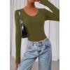 image:imagePRETTYGARDEN Womens Long Sleeve T Shirts 2026 Fall Trendy Deep V Neck Slim Fit Basic Crop Tops Casual Going Out TopArmy Green