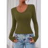 image:imagePRETTYGARDEN Womens Long Sleeve T Shirts 2026 Fall Trendy Deep V Neck Slim Fit Basic Crop Tops Casual Going Out TopArmy Green