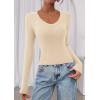 image:imagePRETTYGARDEN Womens Long Sleeve T Shirts 2026 Fall Trendy Deep V Neck Slim Fit Basic Crop Tops Casual Going Out TopBeige
