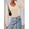 image:imagePRETTYGARDEN Womens Long Sleeve T Shirts 2026 Fall Trendy Deep V Neck Slim Fit Basic Crop Tops Casual Going Out TopBeige