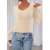 image:imagePRETTYGARDEN Womens Long Sleeve T Shirts 2026 Fall Trendy Deep V Neck Slim Fit Basic Crop Tops Casual Going Out TopBeige