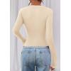 image:imagePRETTYGARDEN Womens Long Sleeve T Shirts 2026 Fall Trendy Deep V Neck Slim Fit Basic Crop Tops Casual Going Out TopBeige