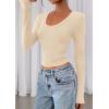 image:imagePRETTYGARDEN Womens Long Sleeve T Shirts 2026 Fall Trendy Deep V Neck Slim Fit Basic Crop Tops Casual Going Out TopBeige