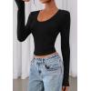 image:imagePRETTYGARDEN Womens Long Sleeve T Shirts 2026 Fall Trendy Deep V Neck Slim Fit Basic Crop Tops Casual Going Out TopBlack