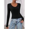 image:imagePRETTYGARDEN Womens Long Sleeve T Shirts 2026 Fall Trendy Deep V Neck Slim Fit Basic Crop Tops Casual Going Out TopBlack